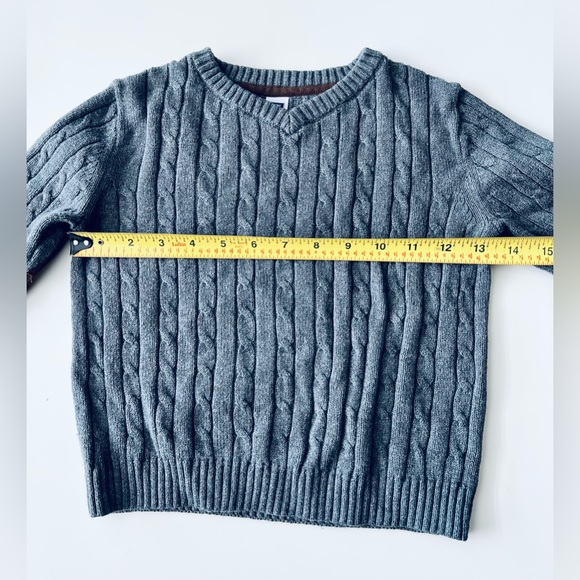 Janie and Jack Boy Grey Wool blend cable sweater Long Sleeve Suede elbow Patches - Picture 4 of 5